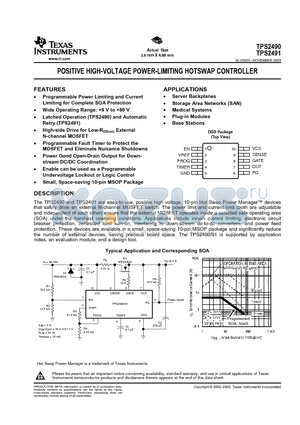 TPS2490DGSR datasheet - POSITIVE HIGH-VOLTAGE POWER-LIMITING HOTSWAP CONTROLLER