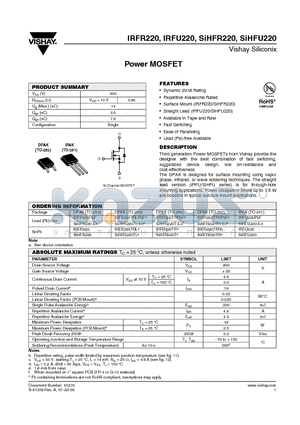 SIHFR220 datasheet - Power MOSFET