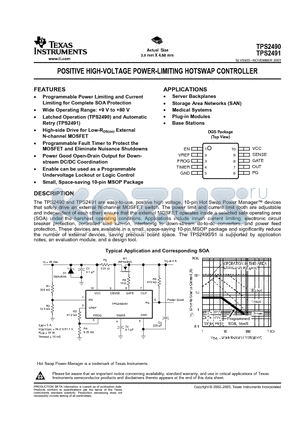 TPS2490DGS datasheet - POSITIVE HIGH-VOLTAGE POWER-LIMITING HOTSWAP CONTROLLER