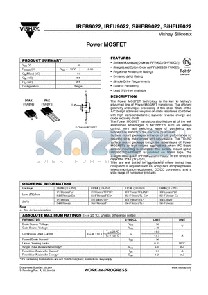 SIHFR9022 datasheet - Power MOSFET