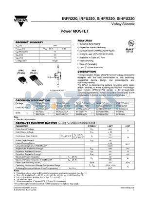 SIHFR220-E3 datasheet - Power MOSFET