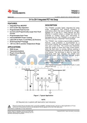 TPS2421-1DDA datasheet - 3-V to 20-V Integrated FET Hot Swap