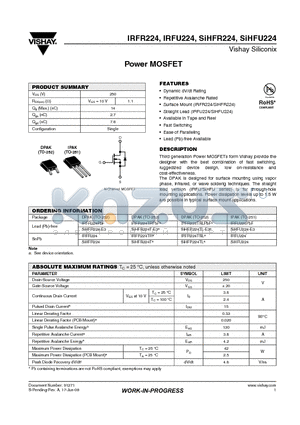 SIHFR224T-E3 datasheet - Power MOSFET