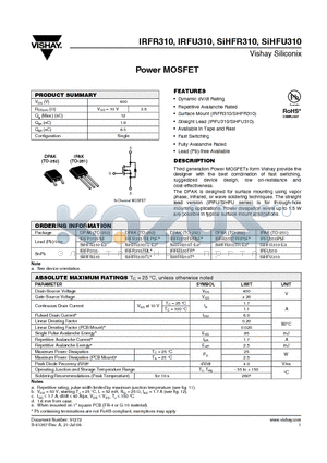 SIHFR310 datasheet - Power MOSFET