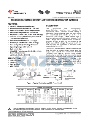 TPS2552-1 datasheet - PRECISION ADJUSTABLE CURRENT-LIMITED POWER-DISTRIBUTION SWITCHES