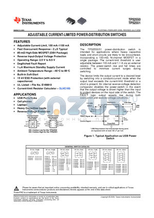 TPS2550 datasheet - ADJUSTABLE CURRENT-LIMITED POWER-DISTRIBUTION SWITCHES