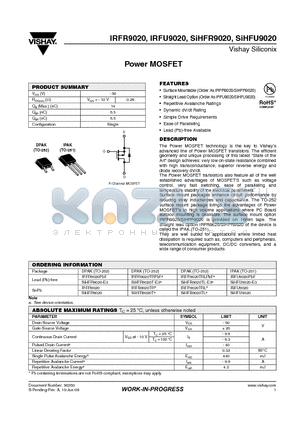 SIHFU9020 datasheet - Power MOSFET
