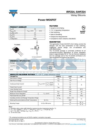 SIHFZ24 datasheet - Power MOSFET