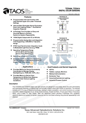 TCS3415 datasheet - DIGITAL COLOR SENSORS