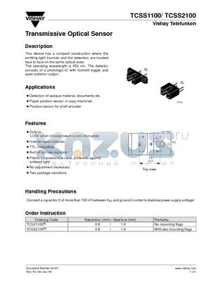 TCSS2100 datasheet - Transmissive Optical Sensor