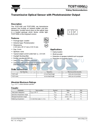 TCST1030_06 datasheet - Transmissive Optical Sensor with Phototransistor Output