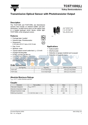 TCST1030L datasheet - Transmissive Optical Sensor with Phototransistor Output