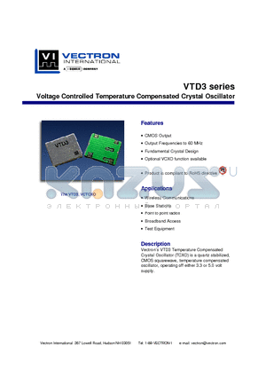 VTC3-H0BD-1M00 datasheet - Voltage Controlled Temperature Compensated Crystal Oscillator