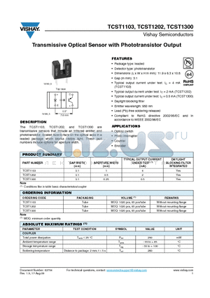 TCST1103 datasheet - Transmissive Optical Sensor with Phototransistor Output