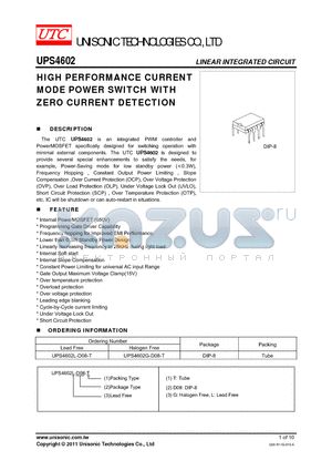 UPS4602G-D08-T datasheet - HIGH PERFORMANCE CURRENT MODE POWER SWITCH WITH ZERO CURRENT DETECTION