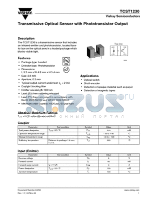 TCST1230_06 datasheet - Transmissive Optical Sensor with Phototransistor Output