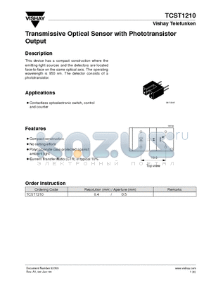 TCST1210 datasheet - Transmissive Optical Sensor with Phototransistor Output