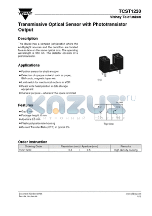 TCST1230 datasheet - Transmissive Optical Sensor with Phototransistor Output