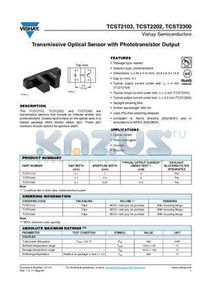TCST2103_09 datasheet - Transmissive Optical Sensor with Phototransistor Output
