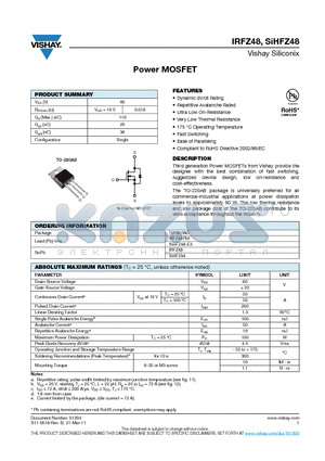 SIHFZ48 datasheet - Power MOSFET