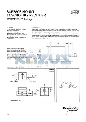 UPS5819 datasheet - SURFACE MOUNT 1A SCHOTTKY  RECTIFIERS