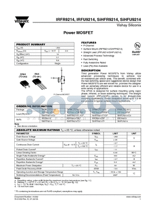 SIHFR9214 datasheet - Power MOSFET