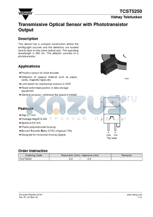 TCST5250 datasheet - Transmissive Optical Sensor with Phototransistor Output