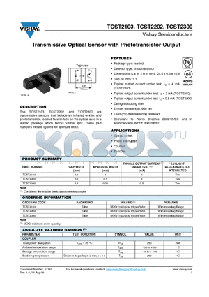 TCST2202 datasheet - Transmissive Optical Sensor with Phototransistor Output