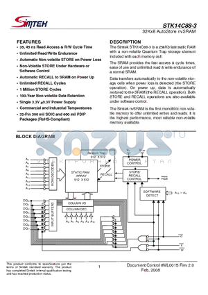 STK14C88-3WF35I datasheet - 32Kx8 AutoStore nvSRAM