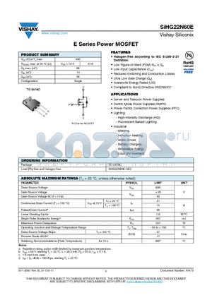 SIHG22N60E datasheet - E Series Power MOSFET