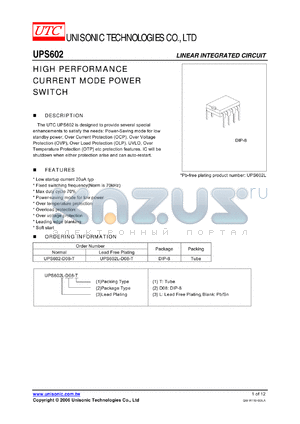 UPS602L-D08-T datasheet - HIGH PERFORMANCE CURRENT MODE POWER SWITCH