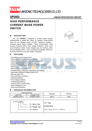 UPS602_11 datasheet - HIGH PERFORMANCE CURRENT MODE POWER SWITCH