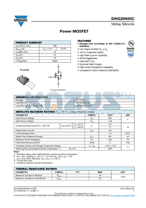 SIHG20N50C-E3 datasheet - Power MOSFET