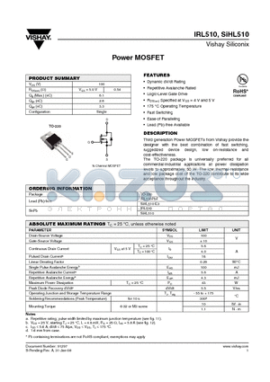 SIHL510-E3 datasheet - Power MOSFET