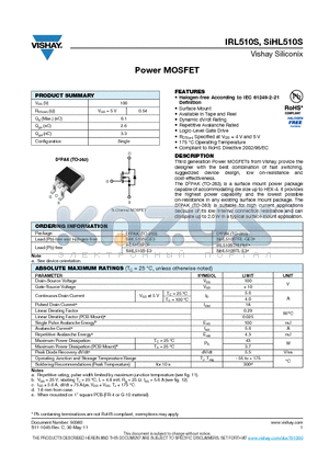 SIHL510S datasheet - Power MOSFET