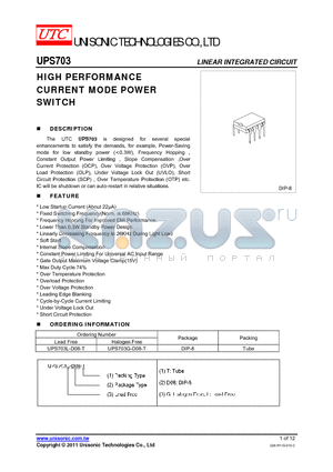 UPS703 datasheet - HIGH PERFORMANCE CURRENT MODE POWER SWITCH