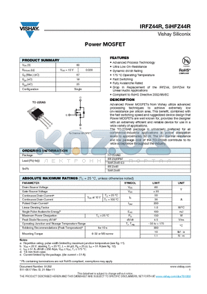 SIHFZ44R datasheet - Power MOSFET