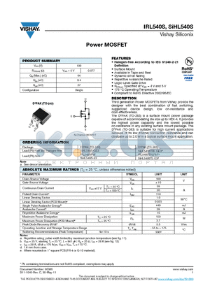 SIHL540S-GE3 datasheet - Power MOSFET