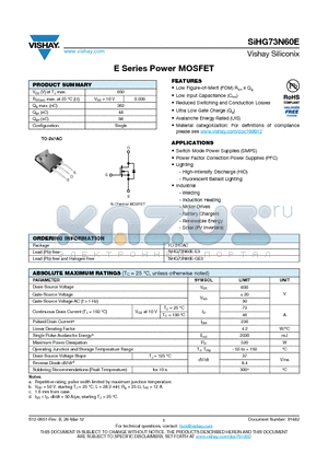 SIHG73N60E datasheet - E Series Power MOSFET