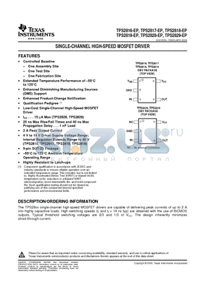 TPS2816MDBVREP datasheet - SINGLE-CHANNEL HIGH-SPEED MOSFET DRIVER