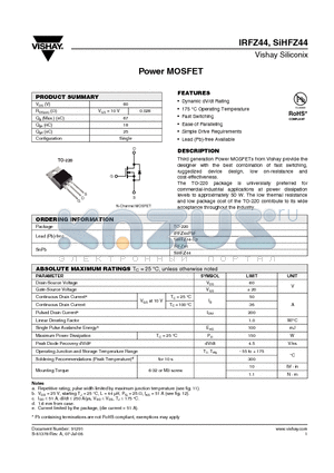 SIHFZ44-E3 datasheet - Power MOSFET
