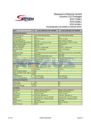 STK14C88-L datasheet - Statement of Material Content Ceramic LCC Packages