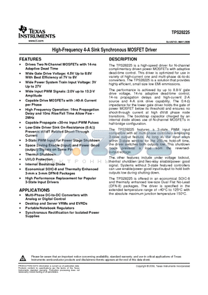 TPS28225 datasheet - High-Frequency 4-A Sink Synchronous MOSFET Driver