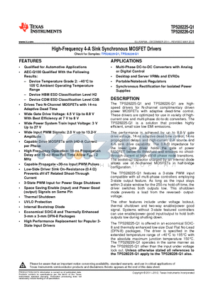 TPS28225-Q1 datasheet - High-Frequency 4-A Sink Synchronous MOSFET Drivers