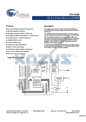 STK14C88-NF35I datasheet - 32 K x 8 AutoStore nvSRAM Commercial, industrial, military temperatures