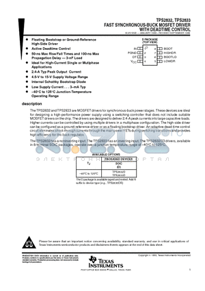 TPS2832 datasheet - FAST SYNCHRONOUS-BUCK MOSFET DRIVER WITH DEADTIME CONTROL