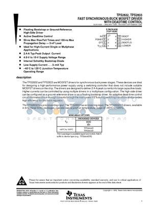 TPS2833 datasheet - FAST SYNCHRONOUS-BUCK MOSFET DRIVER WITH DEADTIME CONTROL