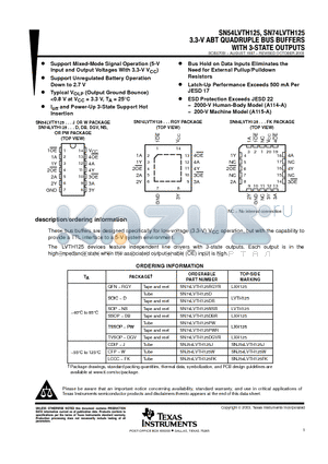 SNJ54LVTH125W datasheet - 3.3-V ABT QUADRUPLE BUS BUFFERS WITH 3-STATE OUTPUTS