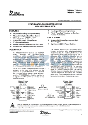 TPS2839 datasheet - SYNCHRONOUS BUCK MOSFET DRIVERS WITH DRIVE REGULATOR