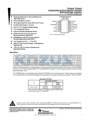 TPS2835 datasheet - SYNCHRONOUS-BUCK MOSFET DRIVERS WITH DEADTIME CONTROL